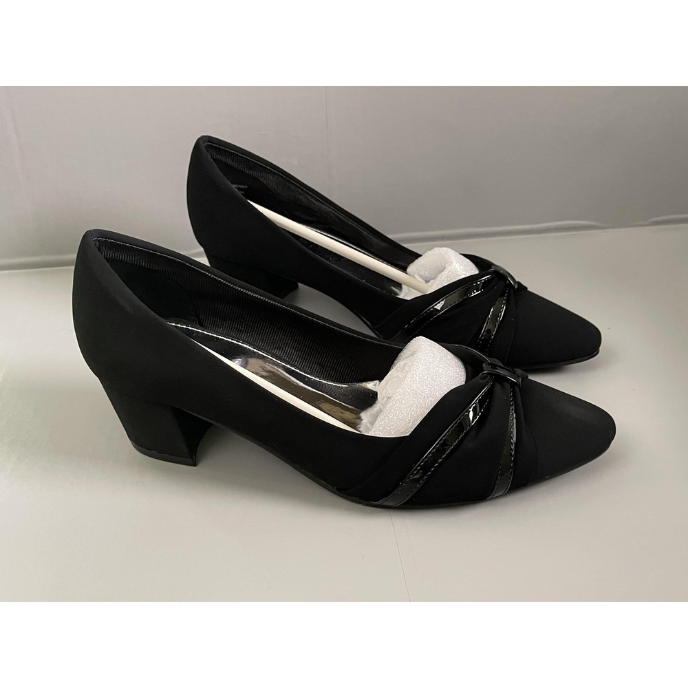Easy Street Millie Shoes Womens Size 9N Black Bow Block Heel Pumps Dress - Picture 2 of 9